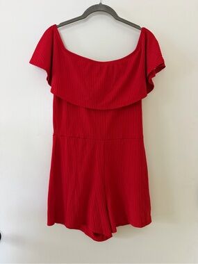 GUESS Red Ribbed Knit Top with Logo Tag